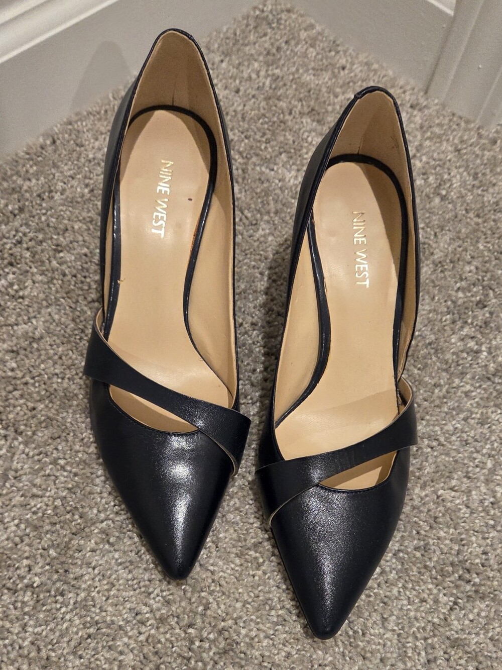 Nine West Black Pointed-Toe Cross-Strap Pumps
